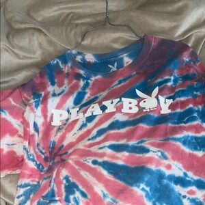 PLAYBOY Tie-Dye Crop Top - Blue and Pink